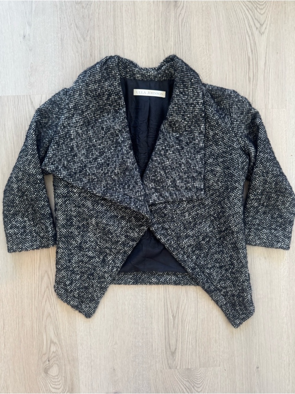 Ulla Johnson Black White Alpalca Tweed Boucle Open-Front Cropped Jacket Small